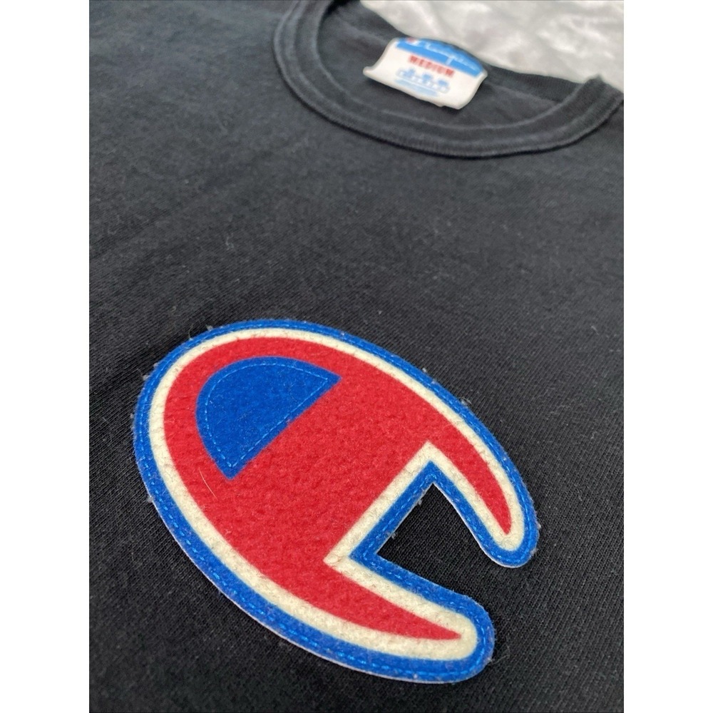 Champion Big Chenille C Logo Patch T-Shirt Men's Medium Black Streetwear‎ Casual - Picture 3 of 6